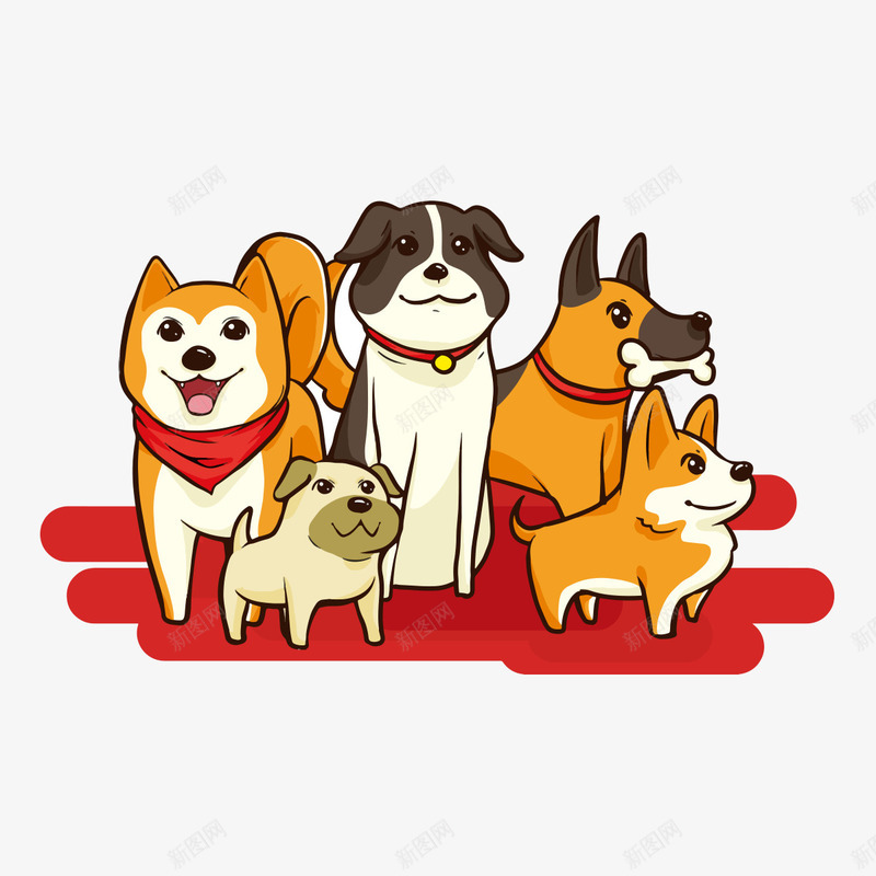 新年红色可爱狗狗形象手绘矢量图ai免抠素材_新图网 https://ixintu.com 动物 可爱 宠物 形象 手绘 新年 狗年 狗狗 红色 铃铛 骨头 矢量图