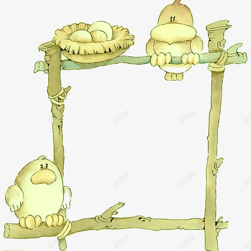 树枝上的鸟儿边框png免抠素材_新图网 https://ixintu.com 手绘字框 文字框 树枝字框 素材边框