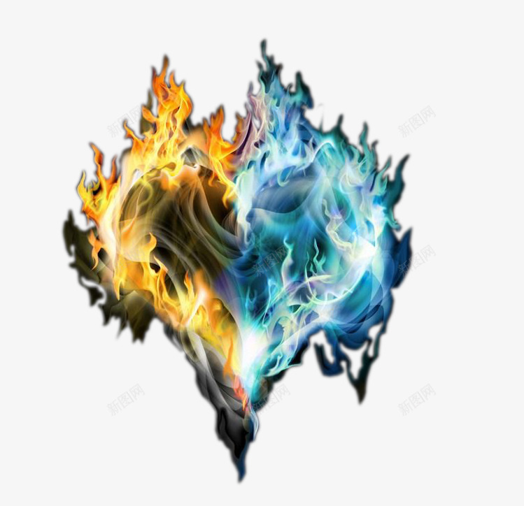 黄色蓝色组合心形火焰图案png免抠素材_新图网 https://ixintu.com 心形火焰 火焰 蓝色火焰 黄色火焰