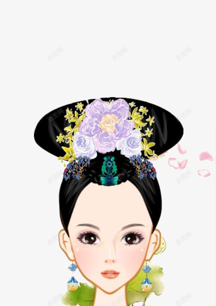 古装人物女性清朝发型插图png免抠素材_新图网 https://ixintu.com 卡通手绘 发饰 古代妇女 古装 古风 清朝发型 耳环