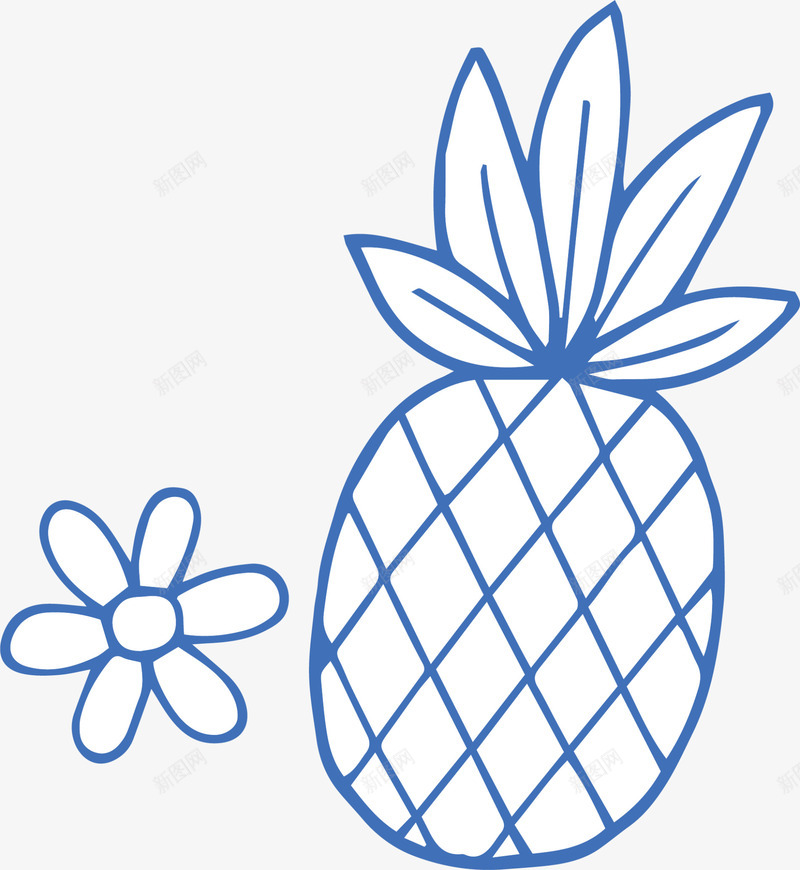 夏季手绘蓝色菠萝png免抠素材_新图网 https://ixintu.com 凤梨 夏季菠萝 手绘菠萝 画画 绘画 蓝色菠萝