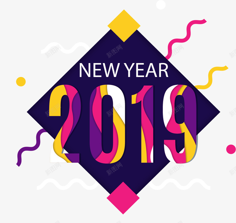 艺术感拼图2019新年矢量图ai免抠素材_新图网 https://ixintu.com 2019 2019新年 拼图2019 新年 新年快乐 矢量png 矢量图