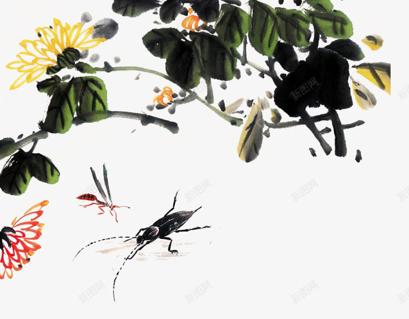 水墨树枝png免抠素材_新图网 https://ixintu.com PNG图形 PNG装饰 植物 水墨 虫子 装饰