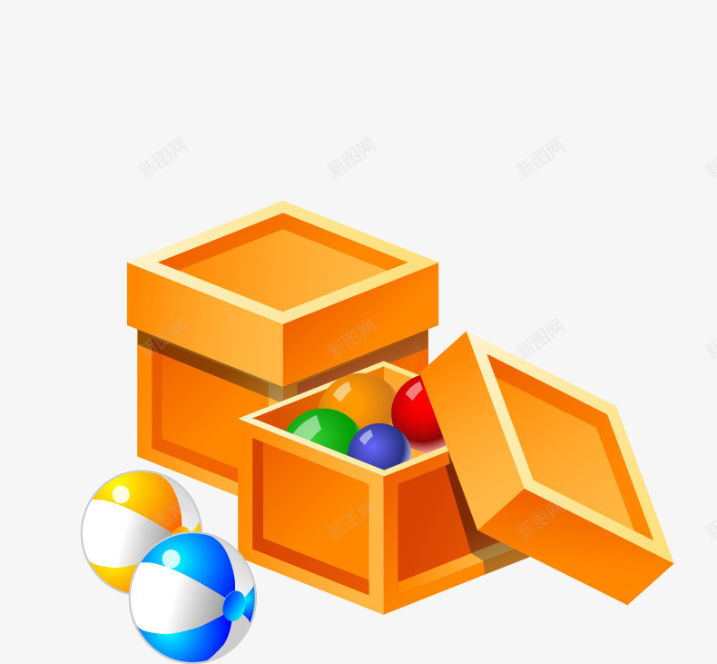 卡通玩具盒子png免抠素材_新图网 https://ixintu.com 儿童玩具 卡通 卡通盒子 彩色小球 橙色 玩具 玩具卡通 矢量盒子