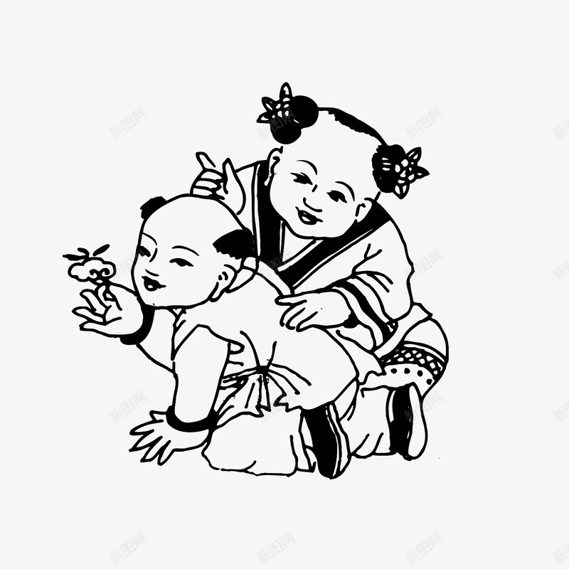 手绘在玩耍的古代小孩png免抠素材_新图网 https://ixintu.com 古装人 玩耍的小孩 简笔手绘 线稿图 黑色线稿