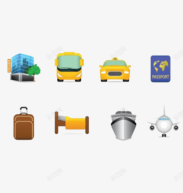 旅行交通工具psd免抠素材_新图网 https://ixintu.com 住宿 汽车 行李箱 轮船 飞机