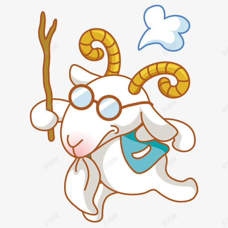 拿着树枝的老山羊png免抠素材_新图网 https://ixintu.com 动物 卡通 山羊 树枝