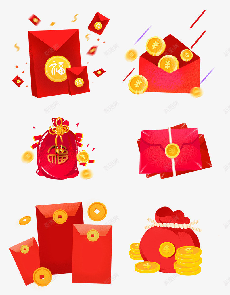 新年红包大集合png免抠素材_新图网 https://ixintu.com 信封 新年 福字 红包 金币 铜钱
