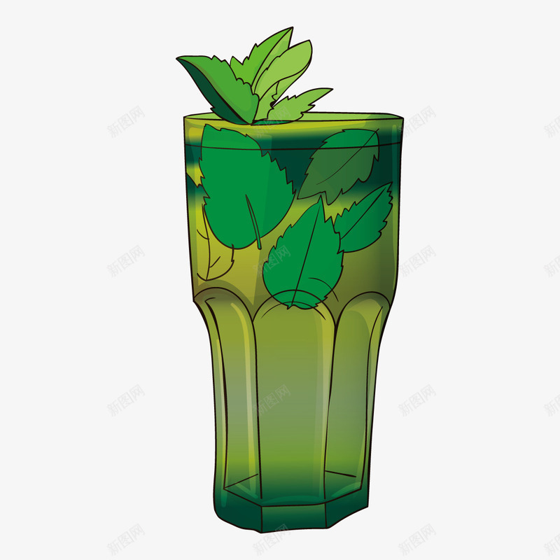 绿色茶叶矢量图ai免抠素材_新图网 https://ixintu.com 中国茶 玻璃杯 绿色 绿茶 饮料 矢量图