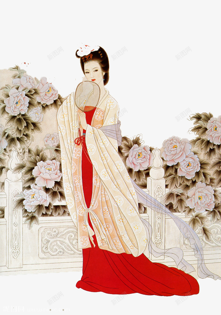 拿着扇子微笑的贵妃png免抠素材_新图网 https://ixintu.com 优雅 卡通 古代 古代贵妃 国画贵妃 图案 尊贵 扇子 手绘 气质 美丽 贵妃