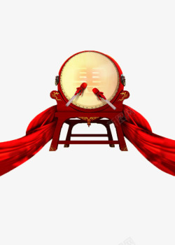 手绘中国风红色丝带大鼓素材
