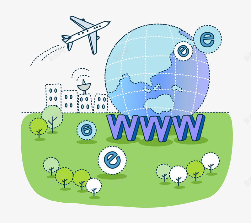 科技信息时代航空飞机png免抠素材_新图网 https://ixintu.com 互联网 传输 办公 因特网 地球 网络 航空 飞机 飞行