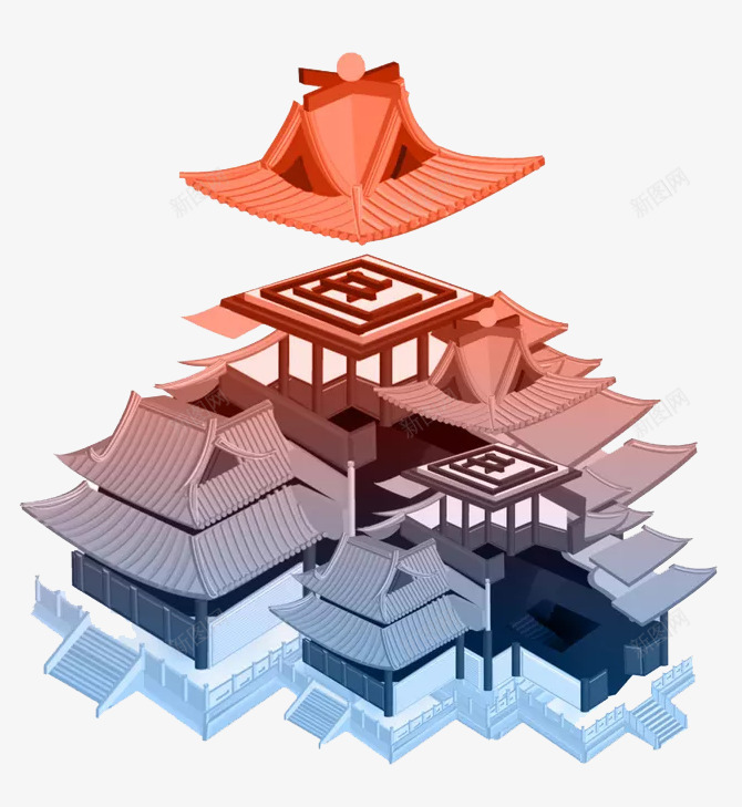 古楼分层手绘png免抠素材_新图网 https://ixintu.com 古楼 古楼一角 手绘 拆分 装饰