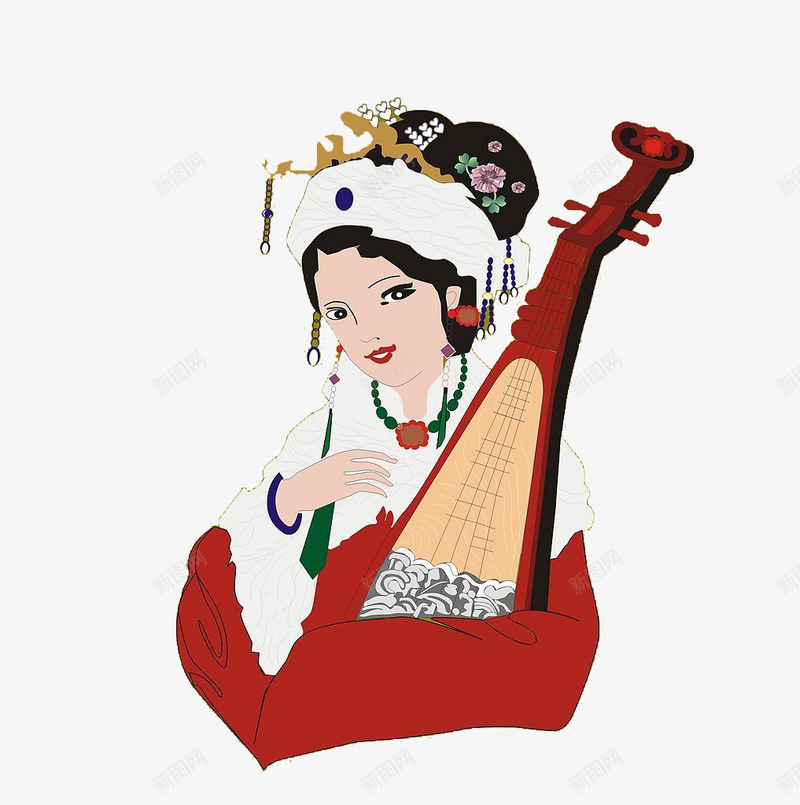 昭君弹琵琶png免抠素材_新图网 https://ixintu.com 古代人物 四大美人 沉鱼落雁 王昭君 绘画 闭月羞花