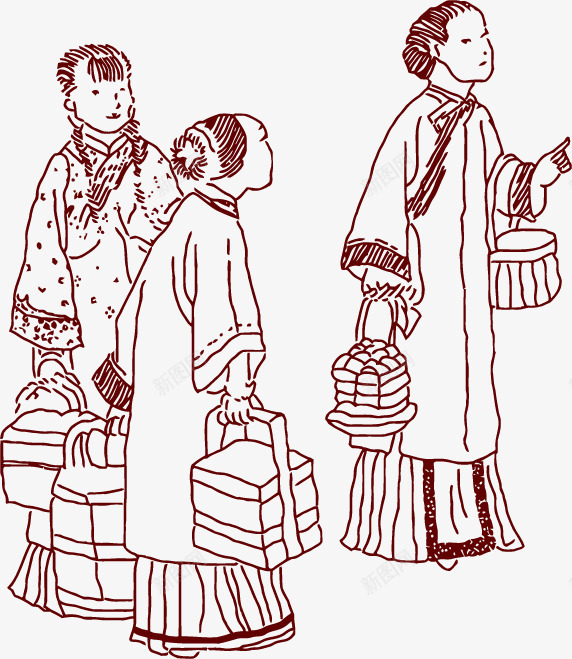 手绘古代妇人矢量图ai免抠素材_新图网 https://ixintu.com 古代 妇人 手绘 线描 矢量图