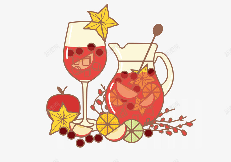 小清新手绘鲜果茶png免抠素材_新图网 https://ixintu.com 夏季果茶 矢量果茶 矢量果茶图 红色果茶 茶壶里的果茶 鲜果茶