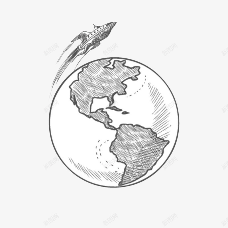 手绘地球环绕飞行png免抠素材_新图网 https://ixintu.com 交通 地球 手绘 环绕 线条 航空 航线 飞机 飞机航线