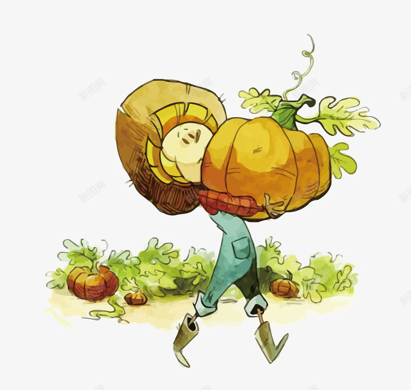 钟南瓜png免抠素材_新图网 https://ixintu.com 丰收 农作物 农家乐 南瓜 卡通 男孩 秋天 种植