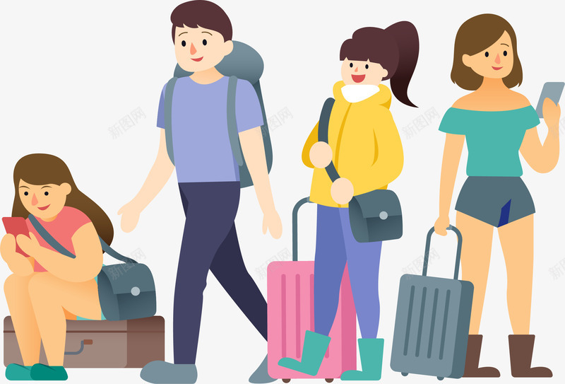 卡通手绘夏季出行人物插画矢量图ai免抠素材_新图网 https://ixintu.com 出行 旅游 旅行人物 行李箱夏季出行卡通人物 矢量图