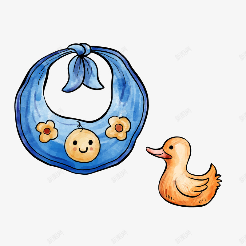 蓝色围兜玩具鸭子手绘水彩婴儿用png免抠素材_新图网 https://ixintu.com AI矢量 妇幼 婴儿用品 手绘 手绘水彩 水彩 玩具鸭子 用品 蓝色围兜 蓝色围兜玩具鸭子手绘水彩婴儿用品矢量素材免费下载