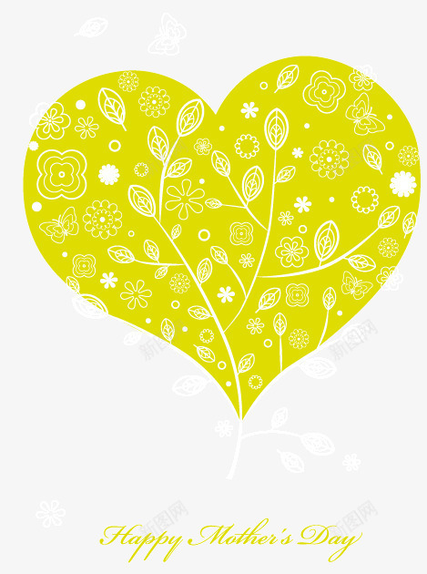 心形树叶花纹png免抠素材_新图网 https://ixintu.com 开枝散叶 心形树枝 母亲节 爱心蝴蝶