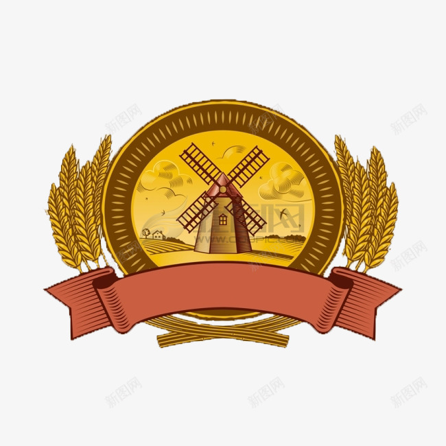 秋天丰收标签png免抠素材_新图网 https://ixintu.com 丰收 大丰收 大风车 标签设计 秋天丰收标签素材 稻穗 金色麦穗 金黄色