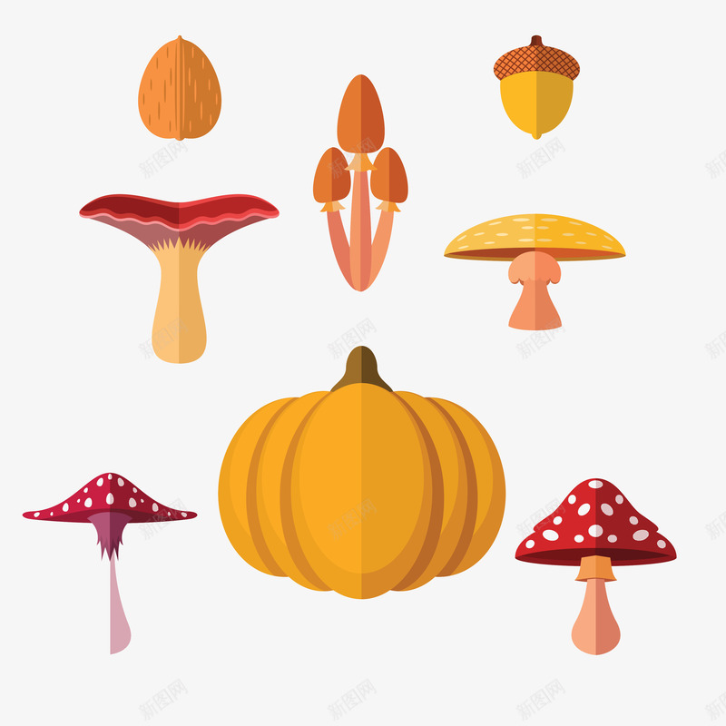 秋天的植物矢量图ai免抠素材_新图网 https://ixintu.com 南瓜 植物 秋天 蘑菇 矢量图