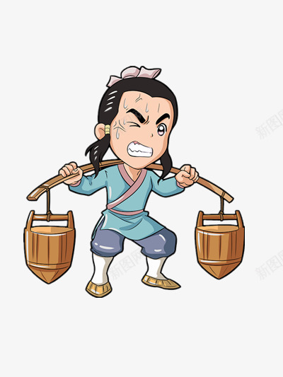 挑水的男孩png免抠素材_新图网 https://ixintu.com 努力 古代 吃力 图片 担水