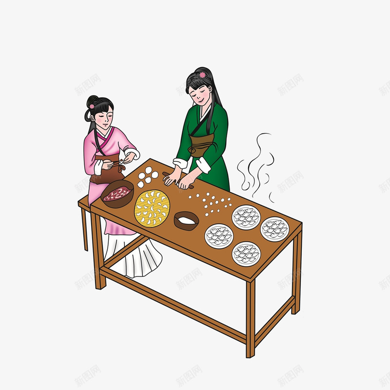 古代女子包饺子png免抠素材_新图网 https://ixintu.com 包饺子 包饺子插画 古代女子包饺子 擀面 贤惠的女子