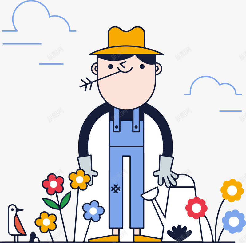 花匠矢量图ai免抠素材_新图网 https://ixintu.com 小鸟 花匠 矢量图