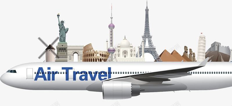 环球世界之旅png免抠素材_新图网 https://ixintu.com 世界各地 巴黎铁塔 自由神像 飞机