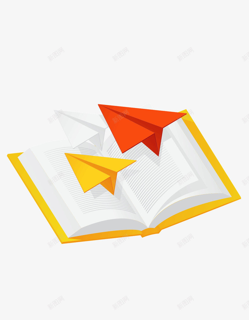 展开的书籍png免抠素材_新图网 https://ixintu.com ai 书本 书籍 卡通 纸飞机