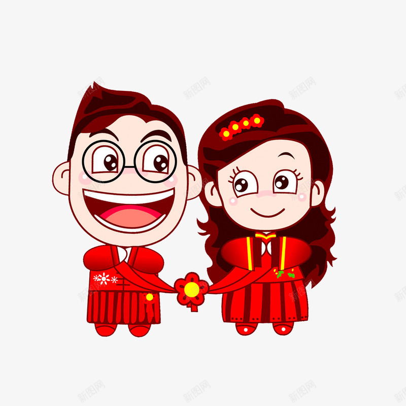 卡通古代婚礼psd免抠素材_新图网 https://ixintu.com 卡通手绘 古代婚礼 幸福的新娘和新郎