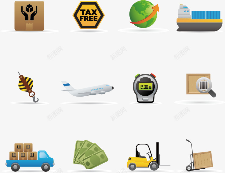 物流运输类图标png_新图网 https://ixintu.com 包裹 叉车 物流图标 货车 运输 飞机