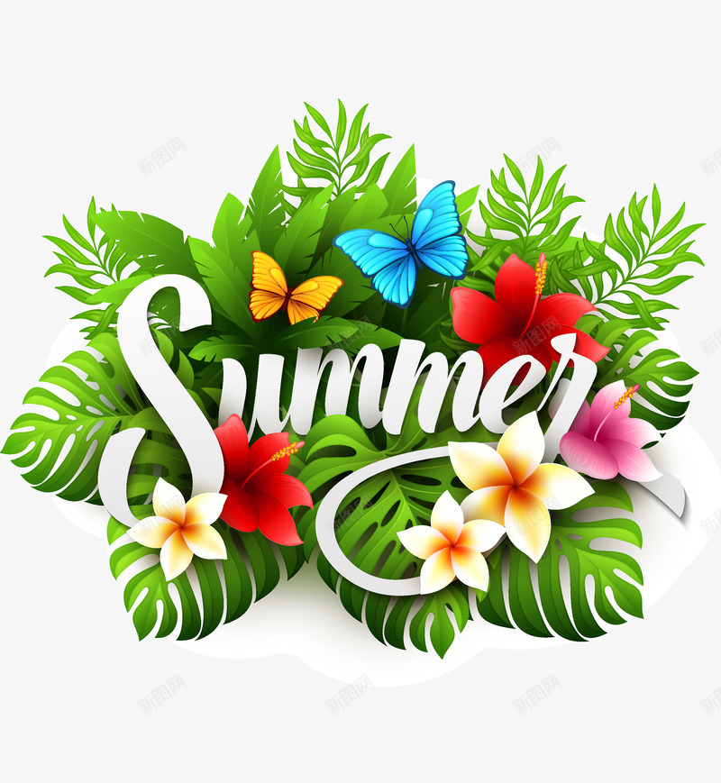 创意季节标签png免抠素材_新图网 https://ixintu.com 夏季 树叶 绿色 花草