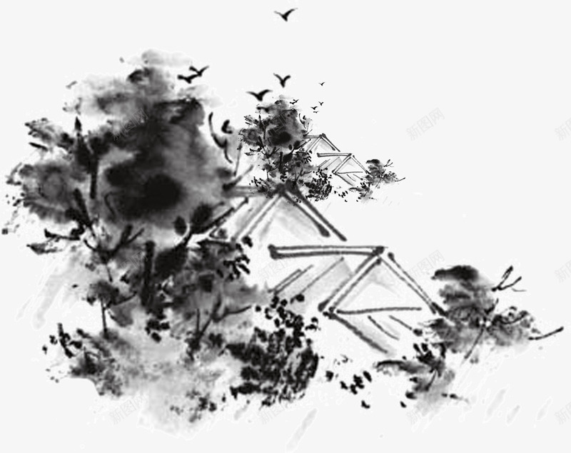 水墨画丛林小鸟png免抠素材_新图网 https://ixintu.com 丛林 小鸟 水墨画