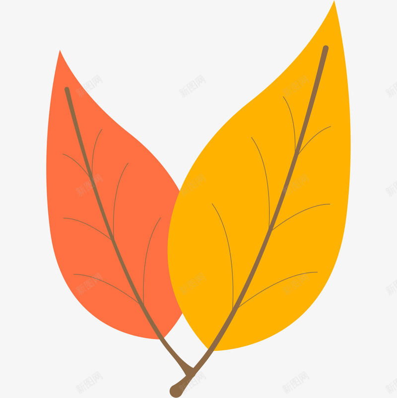 手绘树叶png免抠素材_新图网 https://ixintu.com 两片树叶 叶子 树叶 树叶简笔画 秋天树叶 红色树叶 黄色树叶