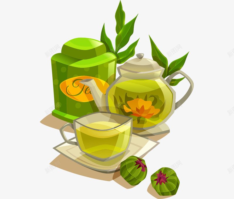 手绘彩色茶杯茶具png免抠素材_新图网 https://ixintu.com 平面茶具素材 彩色的茶杯 手绘的茶具 矢量茶具 绿色的茶叶