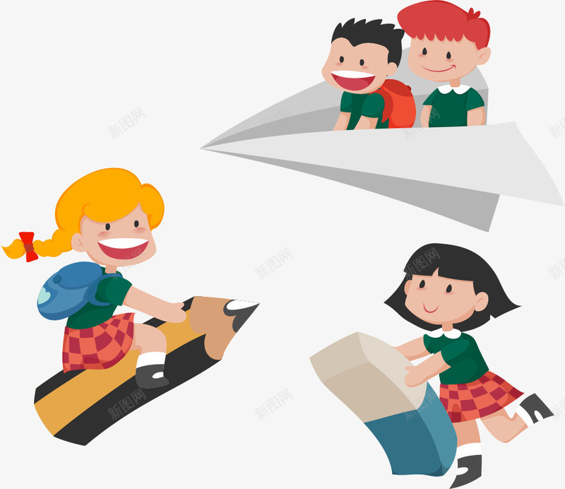 纸飞机上的卡通人物png免抠素材_新图网 https://ixintu.com 人物插画 卡通人物 卡通飞机 矢量飞机 飞机 飞行