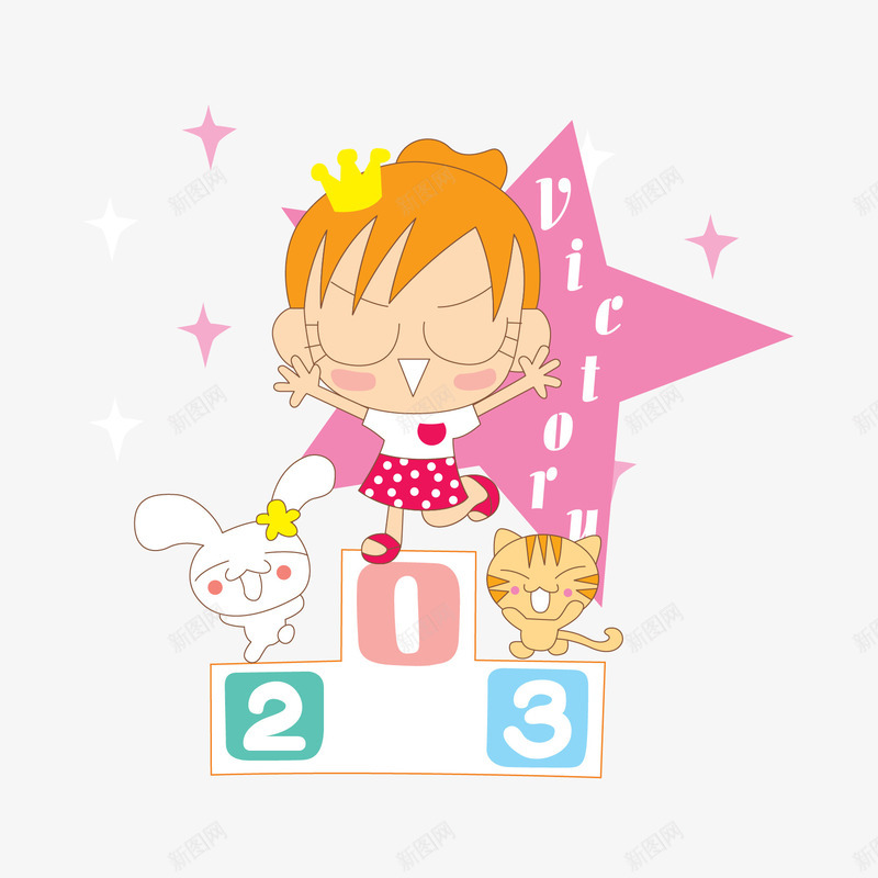 卡通颁奖台png免抠素材_新图网 https://ixintu.com 兔子 冠军台 卡通人物 女孩 颁奖台
