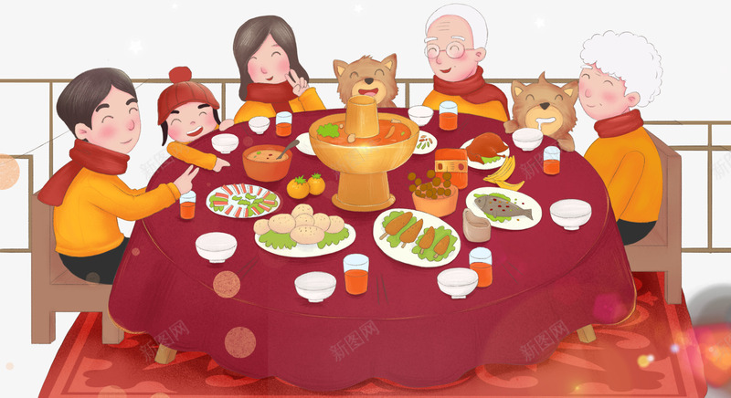 手绘团圆宴新年插画png免抠素材_新图网 https://ixintu.com 团圆宴 手绘 插画 新年 新春佳节 装饰图案