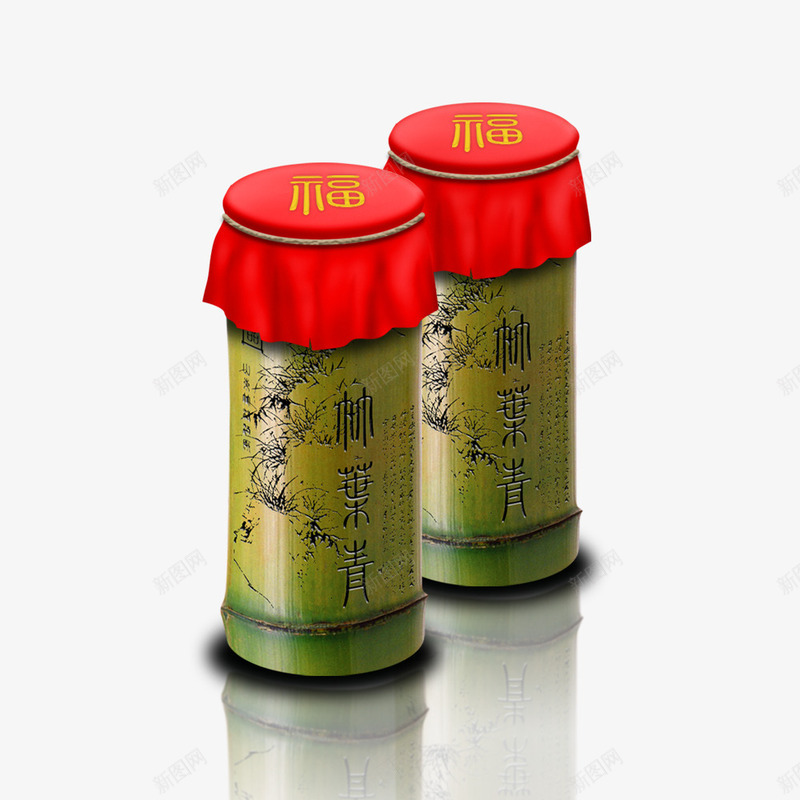 茶叶罐竹筒png免抠素材_新图网 https://ixintu.com 福字 竹筒 红布头 茶包装 茶叶罐