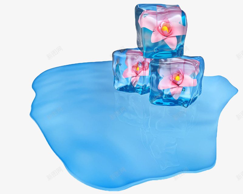 蓝色冰块水滩花卉png免抠素材_新图网 https://ixintu.com 冰块 水渍 水滩 水滴 花卉 蓝色 透明