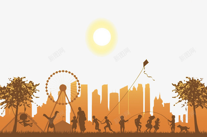 奔跑人物剪影png免抠素材_新图网 https://ixintu.com 剪影 平扁图形 游乐场 秋天