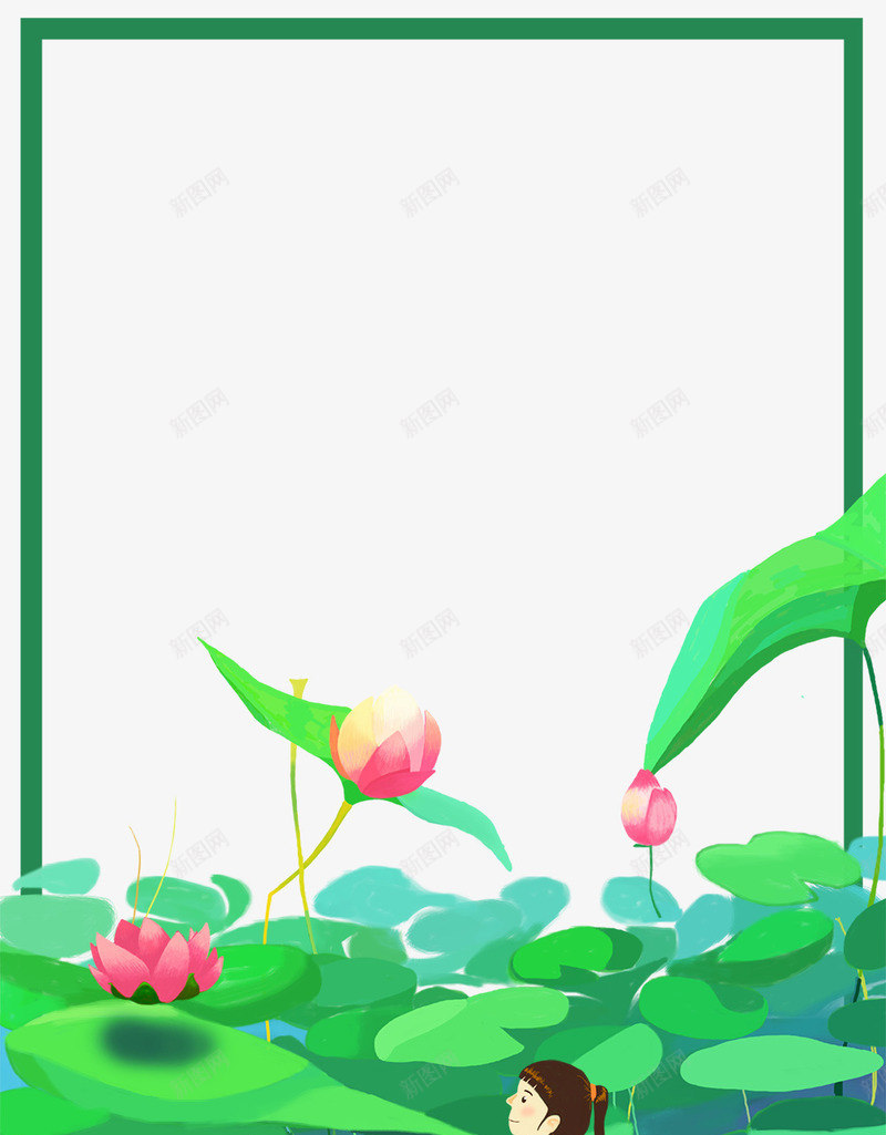 二十四节气之大暑卡通手绘边框psd免抠素材_新图网 https://ixintu.com 二十四节气 图案装饰设计 夏季 大暑 小清新 清凉一夏 简约 荷塘 边框