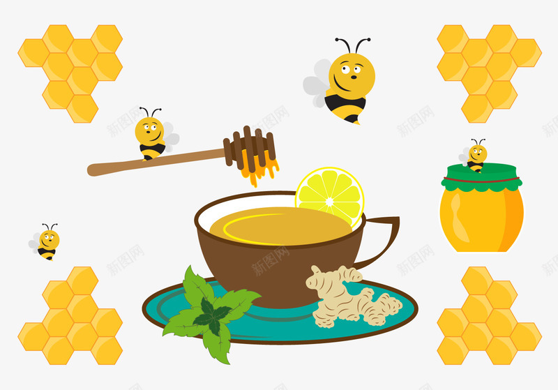黄色柠檬茶png免抠素材_新图网 https://ixintu.com 卡通图 卡通果茶 夏季凉茶 夏季鲜果茶 小蜜蜂 矢量果茶 鲜果茶 黄色凉茶