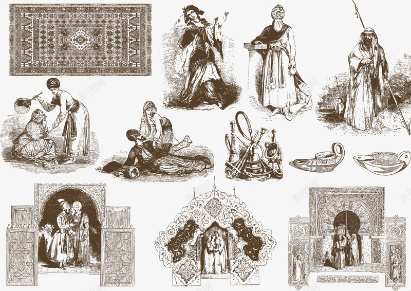 古代人物矢量图ai免抠素材_新图网 https://ixintu.com 古代人物 绘画 门窗 矢量图