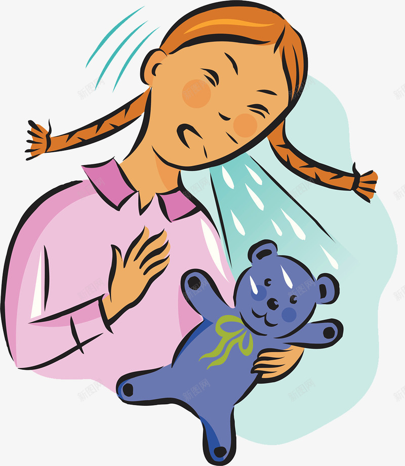 儿童感冒psd免抠素材_新图网 https://ixintu.com 口沫横飞 唾液 打喷嚏 插画 玩具小熊