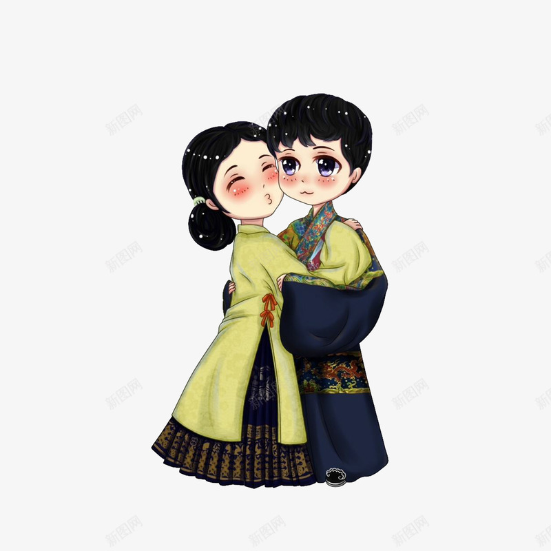 卡通拥抱的古代男女png免抠素材_新图网 https://ixintu.com 古代男女 害羞男孩 拥抱男女 男女相拥