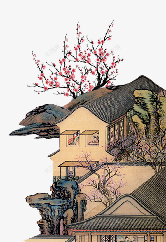 古代园林psd免抠素材_新图网 https://ixintu.com 园林 建筑 画 精致